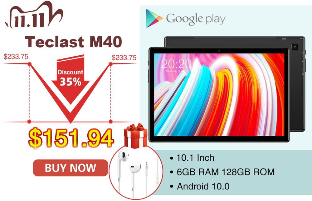 

Teclast tablet M40 Android 10.010.1 inch Tablet PC 6GB RAM 128GB ROM 8MP Dual Camera Dual 4G Phone Call Bluetooth5.0 pc, Black