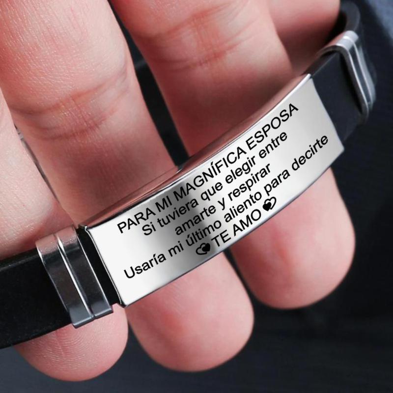 

Charm Bracelets Español Spanish PARA MI MAGNÍFICA ESPOSA Hand-Woven Bracelet Leather Laser Stainless Steel Brazalete
