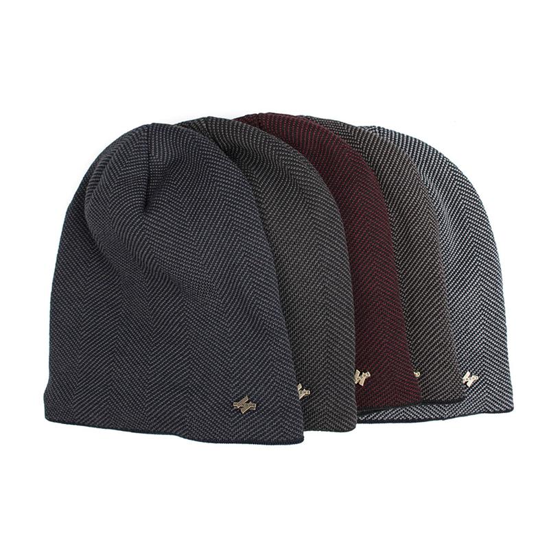 

Warm Breathable Wool Knitted Hat For Boys Letter Double Layers Cap Gorro Coral Fleece Winter Hat Beanies Men's, Black