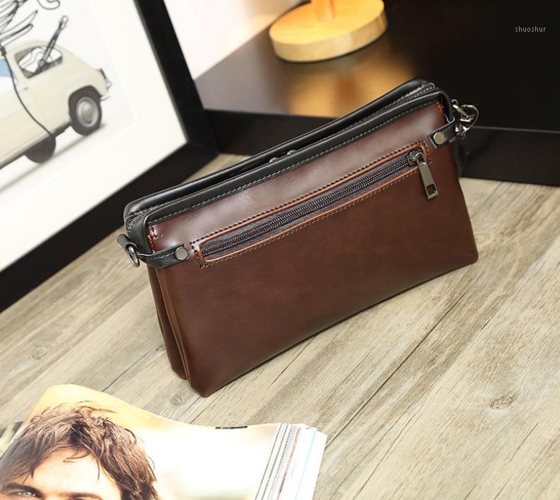 

New Envelope Mini Briefcase Mature Men Vintage Style Office Bag Multi Function Mens Chic Leather Bags Bolso Hombre DF2721, Coffee