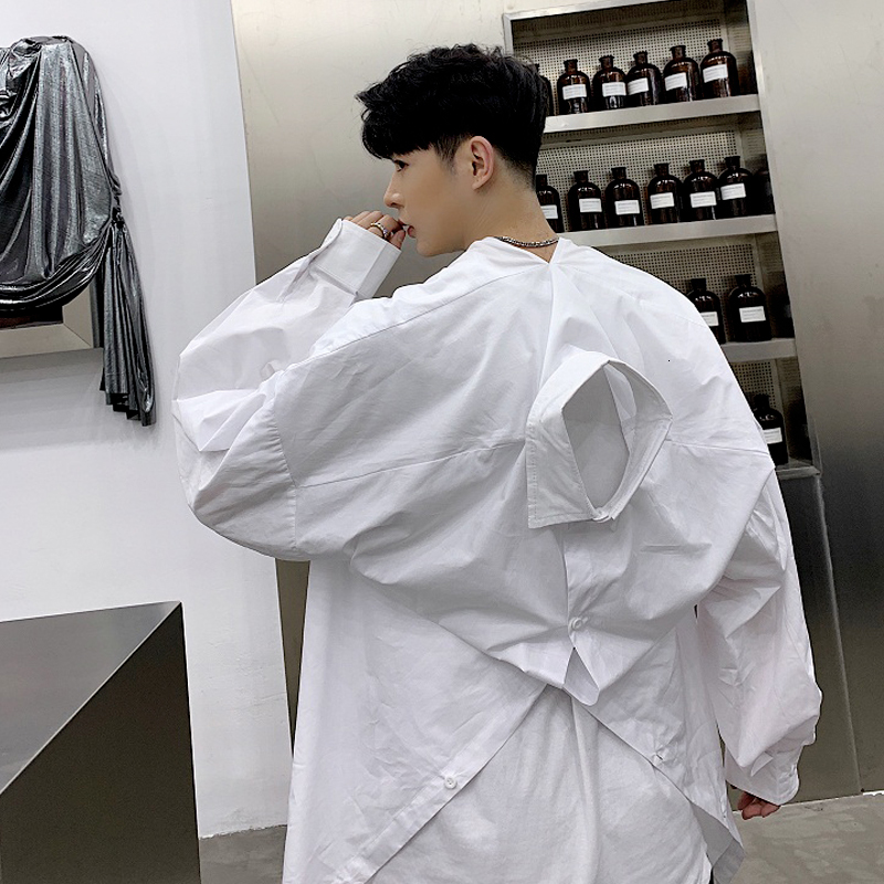

2021 S-6xl. Spring Designer Two New Ways to Wear Long Sleeve Alternative Popular Male Color Pure White Shirt Personality. LSWO, Black