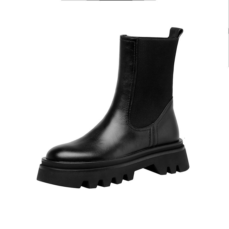 

2021 Concise Elastic Band Women Winter Boots New Genuine Leather Chunky Heels Working Party Shoes Woman Wqwf, White