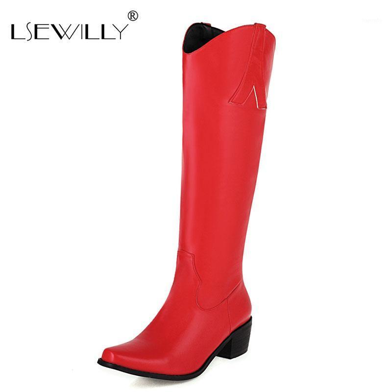 

Lsewilly 2020 boots women with thick boots long autumn and winter high simple black red white knee high1