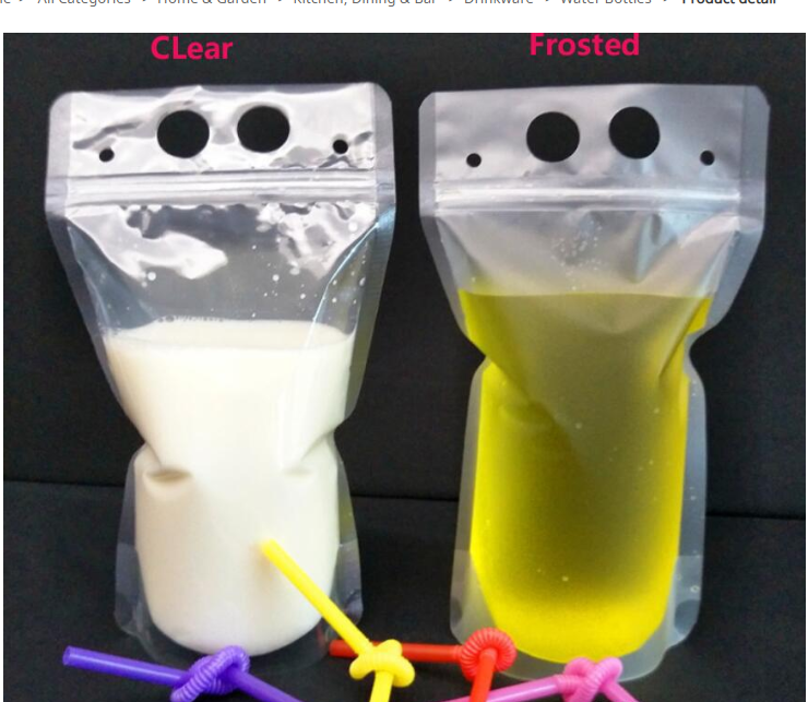 

100pcs Clear Drink Pouches Bags frosted Zipper Stand-up Plastic Drinking Bag with straw with holder Reclosable Heat-Proof 500ml Free ship