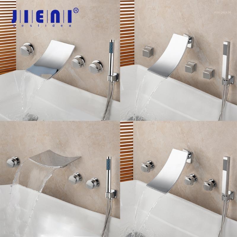 

JIENI Solid Brass Bathtub Faucet Wall Mounted Waterfall Bathroom Bath Sink Chrome Polished 5 Pcs Shower Mixer Faucet1