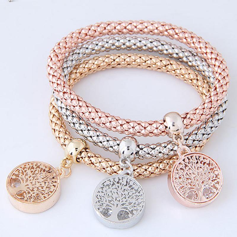

3pcs/set Crystal Tree Of Life Corn Chain Bracelet Elastic Bracelet Fine Ladies Charm Fashion Jewelry Women Gift