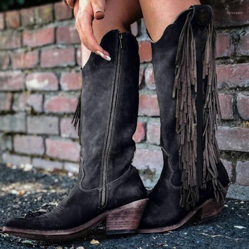 

Leather Women Boots New Vintage Tassel Leopard Boots Riding Tall Autumn Winter Warm Pointed Toe Ladies Cowboy1, Green