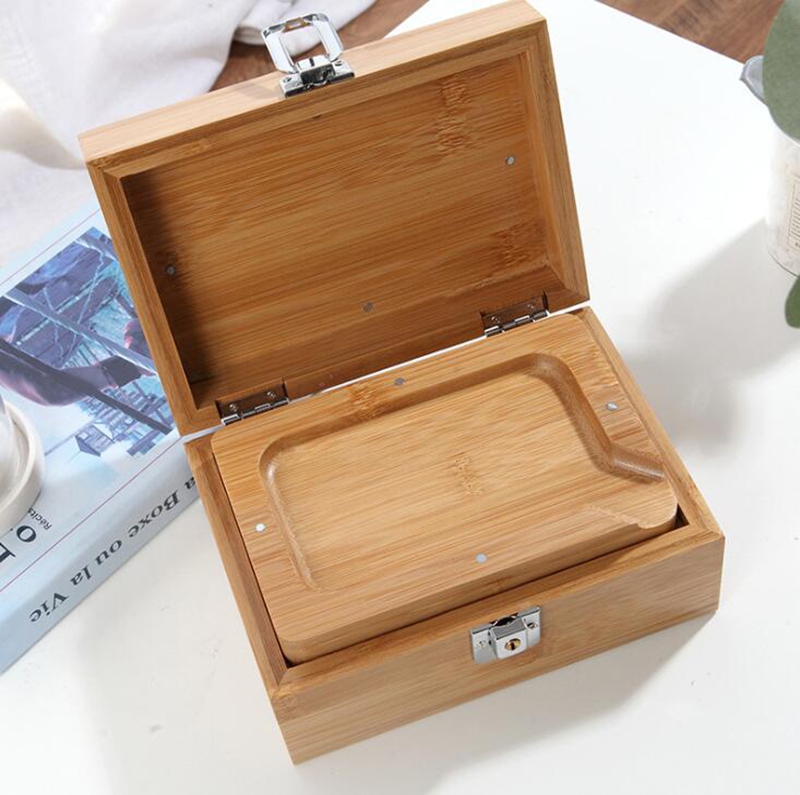 

Newest Portable Bamboo Wood Dry Herb Tobacco Cigarette Smoking Stash Case Preroll Roller Rolling Tray Grinder Storage Bong Container