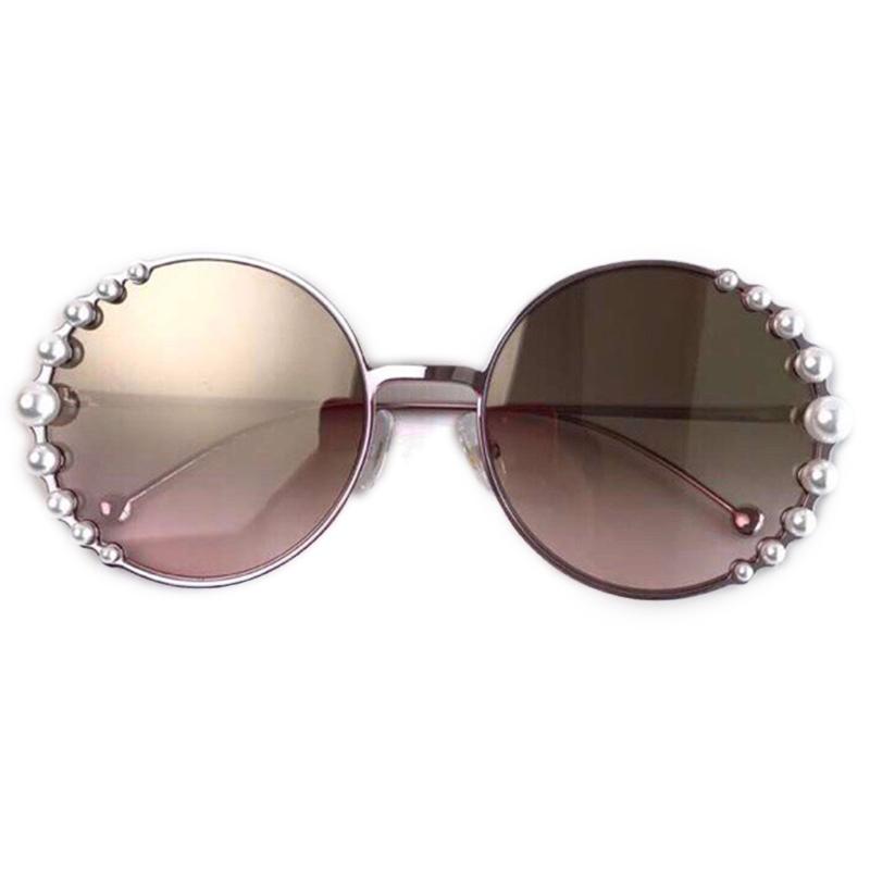 

Luxury Pearl Vintage Round Sunglasses Brand Design Metal Frame Women Sunglasses Sweet Cute Eyeglasses With Original Box UV400