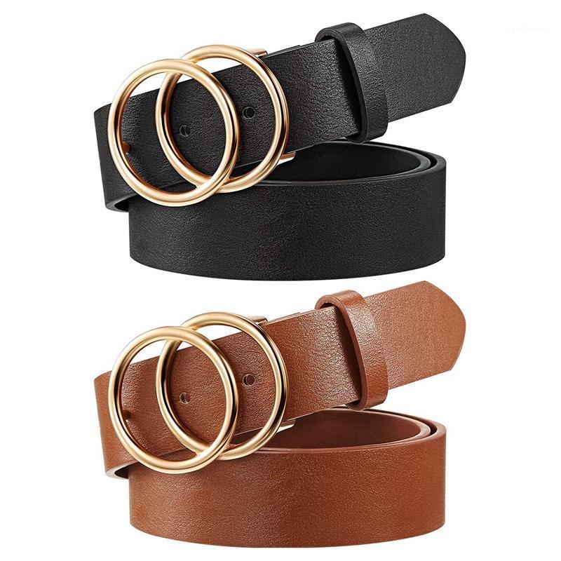 

AUAU-Women's Artificial Leather Belt Dress Jean Vintage Belt with Double Loop Buckle1, Multi