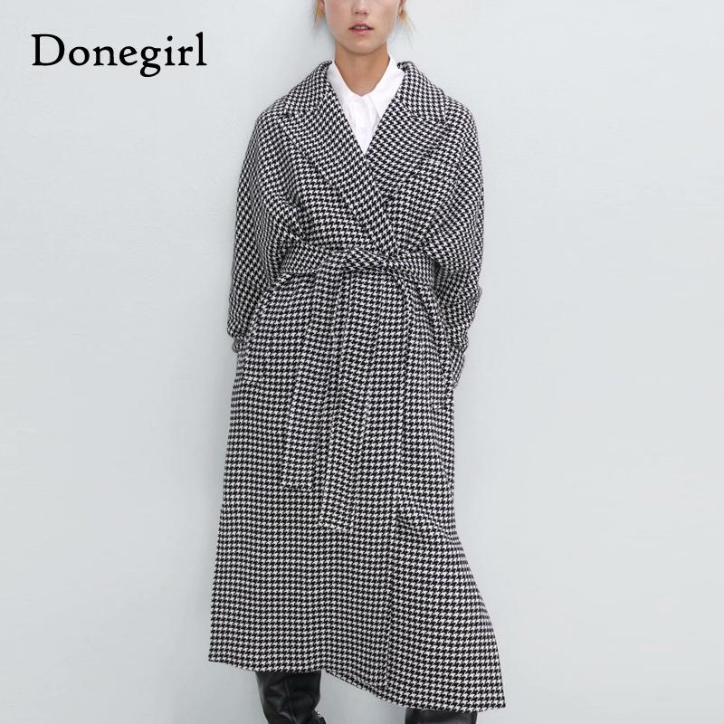

New Winter Tie Belt Waist Wool Coats Women Fashion Houndstooth Jackets Women Elegant Pockets Buttons Coats 2020 female, Lattice