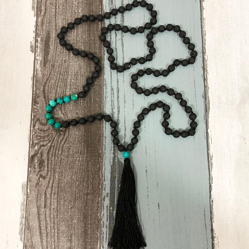 

108 Onyx beads Tibetan Buddhist Mala Necklace with T-urquoise Yoga Jewelry Meditation Malas Boho Minimalist Mala Necklace