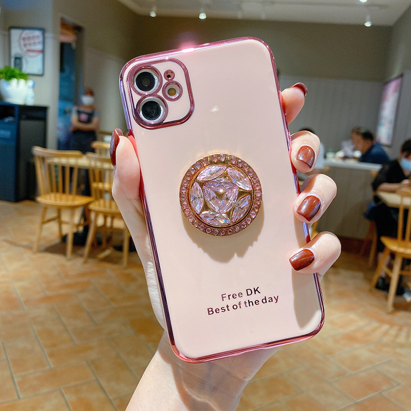 

For iphone 12 11 Pro Max XS MAX XR X 8 plus Samsung Galaxy S20 Phone Case Plating TPU Diamond Ring KickStand Holder, Mix colors