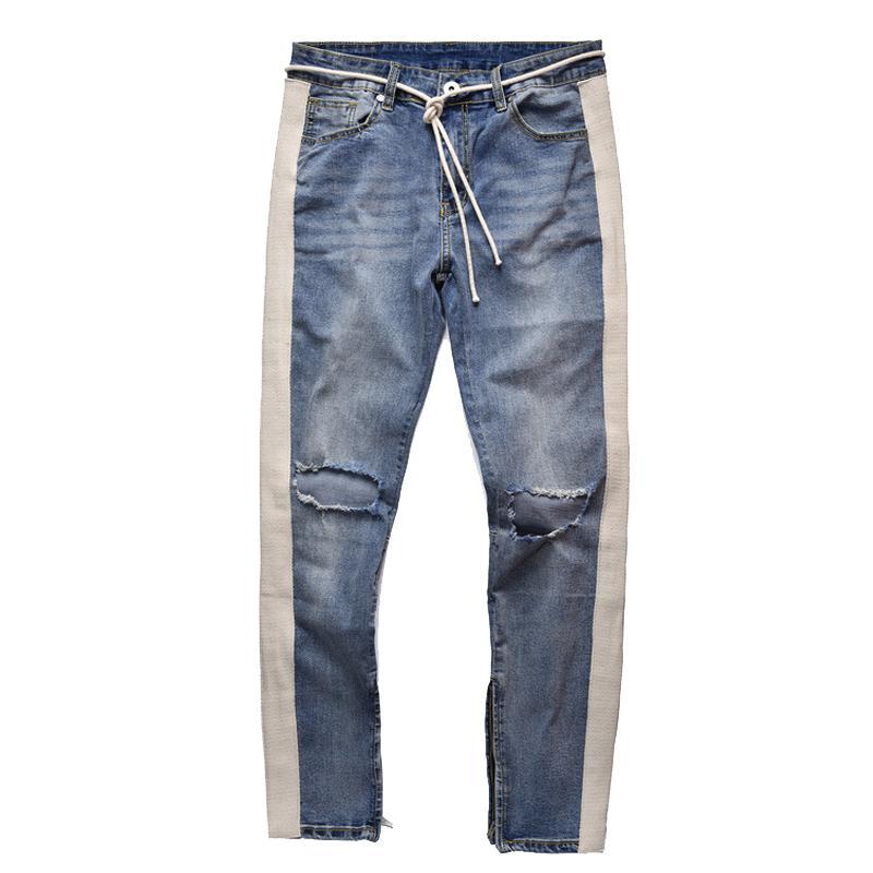 

2020 Men Ripped Hole Skinny Denim Jeans Hip Pants Trousers Sweatpants Streetwear Men Pencil Pants Trousers Hombre, Light blue