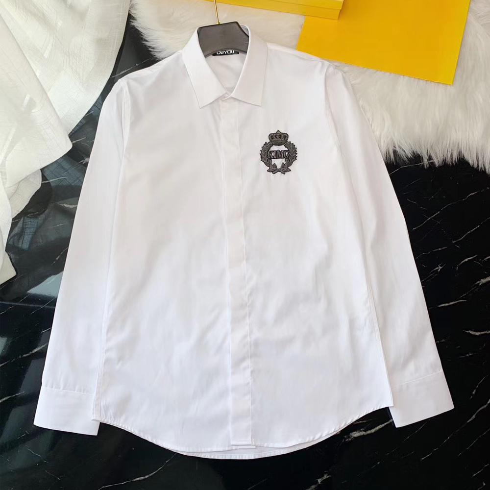 

Mens Cotton Dress Shirt Men Embroidery King Print High Quality Slim Fit Casual Shirts Dy2297 Pn1y, White