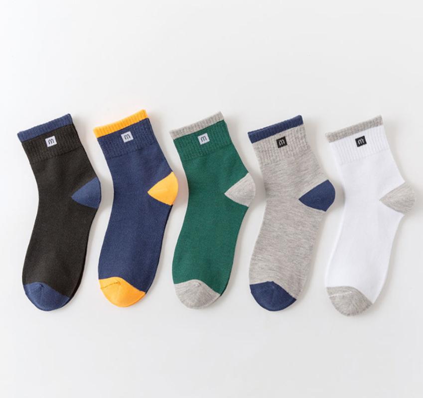 

Custom SOCKS PRIVATE CUSTOM LOGO Wholesale 10 pairs of one piece Men sock color patchwork sport boat sock mid-calf length