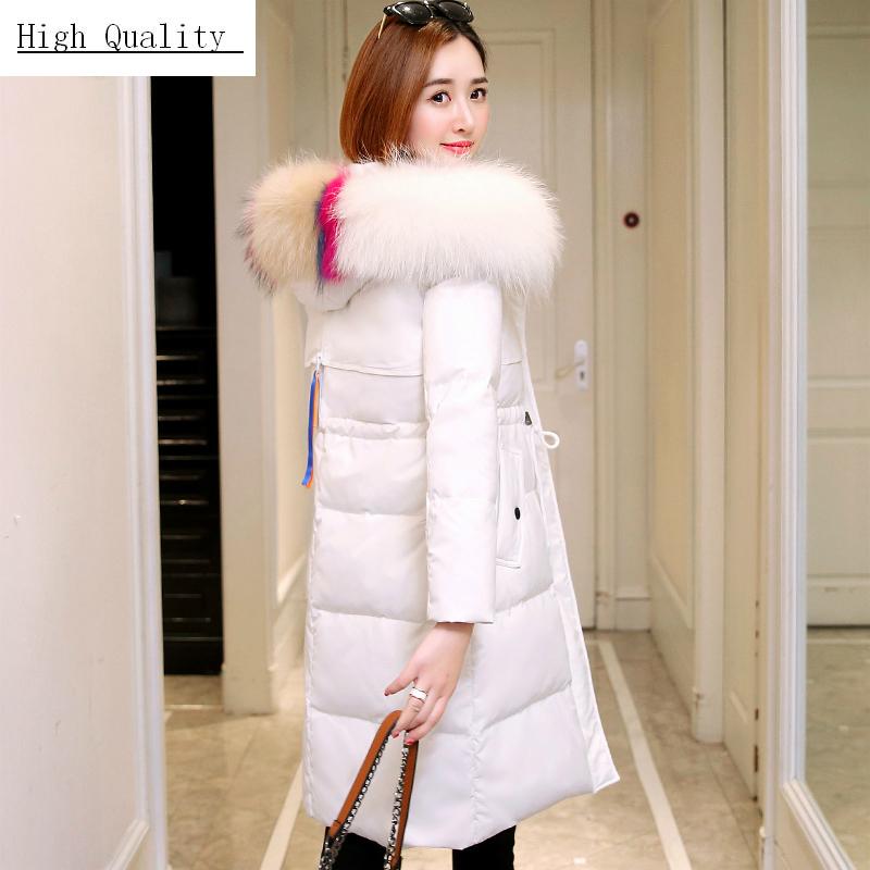 

Thick 90% White Duck Down Winter Jacket Women Winter Long Coat Female Large Real Raccoon Fur Hooded Warm Clothes LWL1028, Black