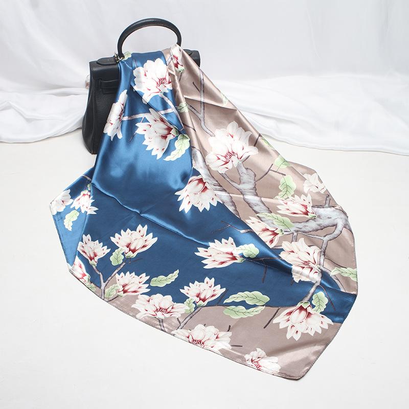 

2020 New Style Imitated Silk Fabric Silk Scarves Satin 90 Kerchief Satin Scarf Printed Spring Summer Decoration Flower Scarf