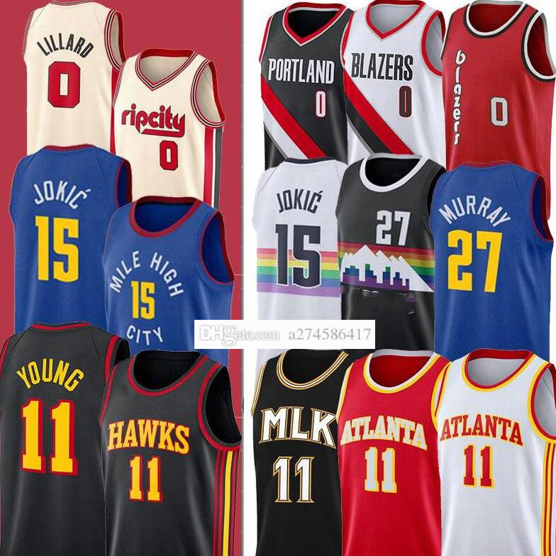 

Men 2020-21 new season Carmelo 00 Anthony 11 Young Damian 0 Lillard 3 McCollum Jersey 27 Murray 15 Jokic Basketball Jersey, Black;red