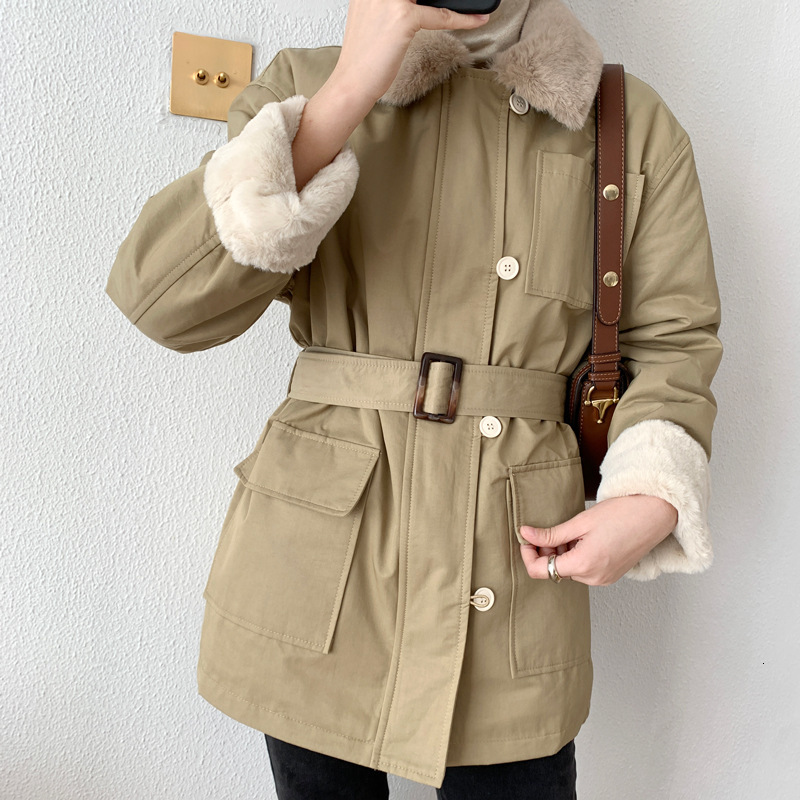 

2021 New Furry Turn Down Collar Fleece Inner Midi Length Vintage Women Spring Camel Coat Oversize Winter Clothes 4xq7, Khaki
