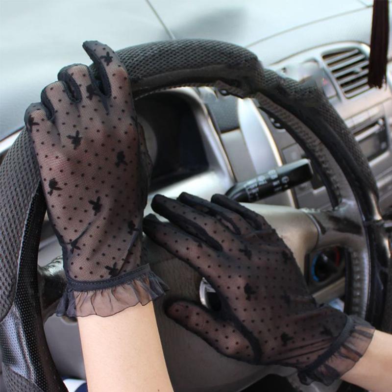 

Five Fingers Gloves Summer Women Thin Section Black Sexy Lace Sunscreen Anti-UV Mittens Slip Mesh Breathable Cycling Driving