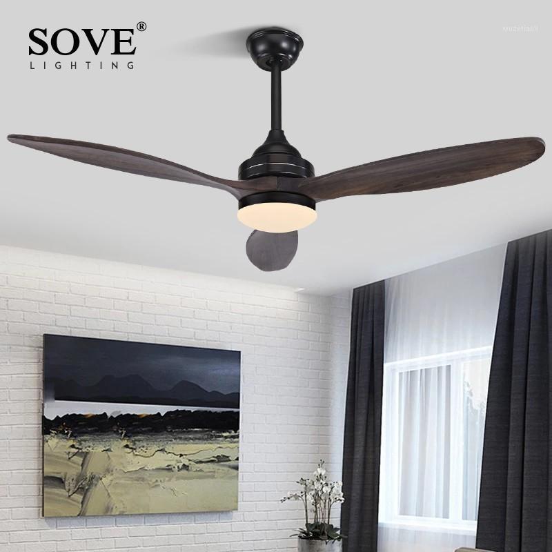 

SOVE Black Vintage Wood Ceiling Fan Wooden Ceiling Fans With Lights Decorative Home Fan Lamp Retro Remote Control1