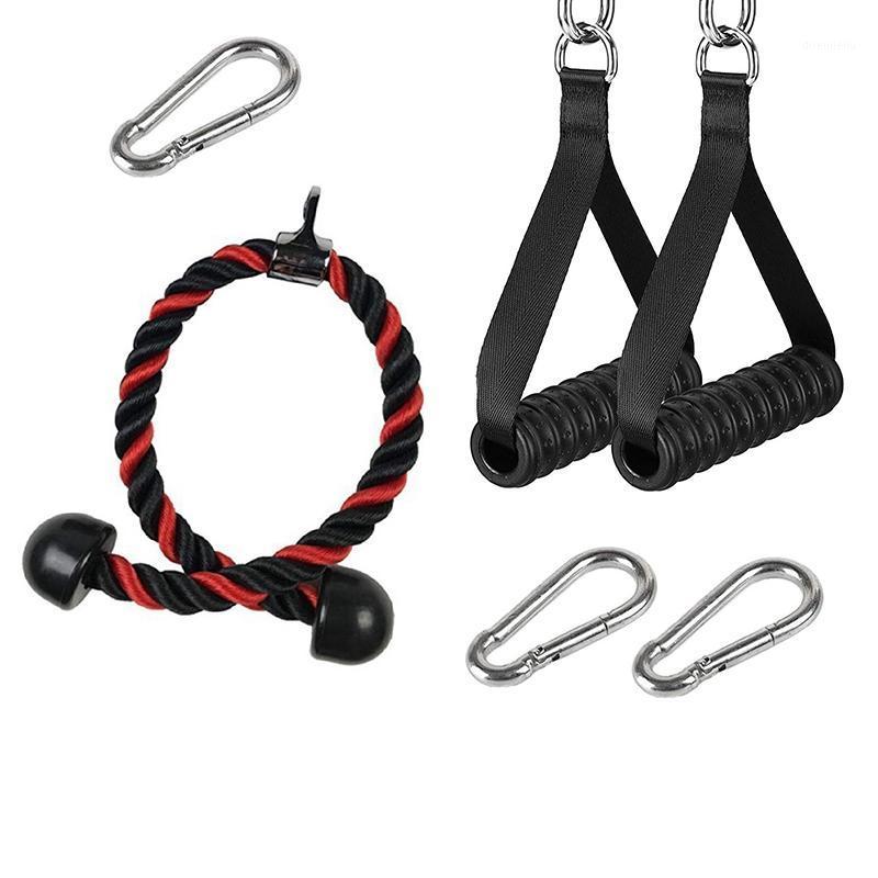 

Tricep Rope Cable Attachment with 2 Workout Handles + 3 Carabiner Clips,for Home Gym Pulldown System Accessories1