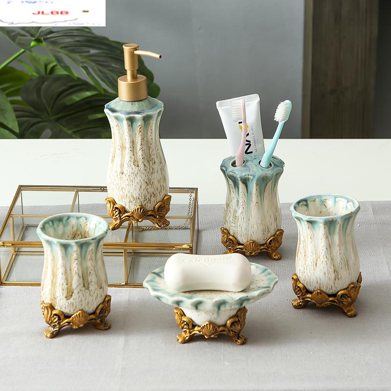 

North European Ceramics Bathroom Five-piece Suit Bathroom Wash Supplies Home Mouthwash Cup Toothbrush Holder Set Combination