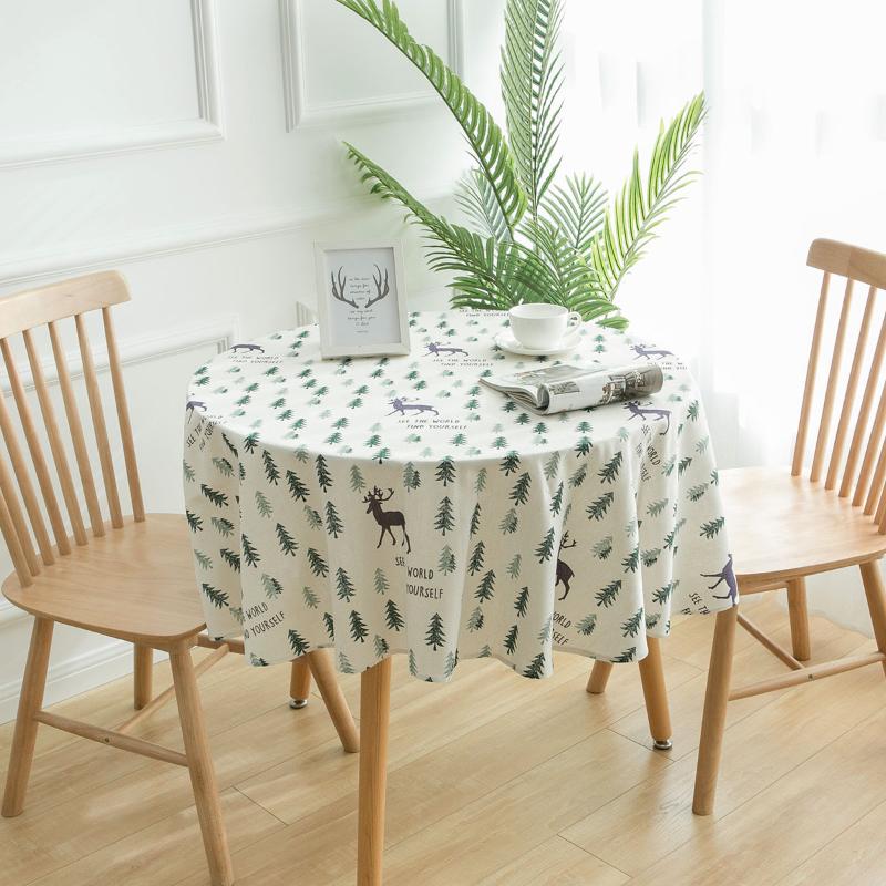 

Home Kitchen Round Tablecloth Restaurant Cafe Oilproof Tablecloth Household Cotton Printing Fabric Art Round Table Cover, Bottom small tree