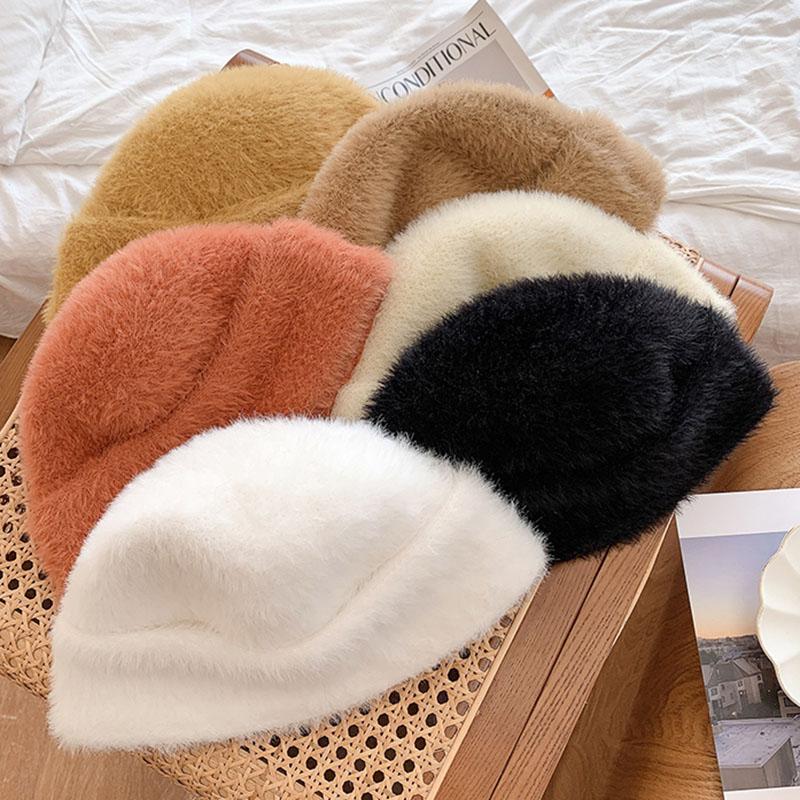 

2020 Winter Hats For Women Wool Knitted 's hair Hat Beanies Female Warm Fur Skullies Beanie For Girl, White