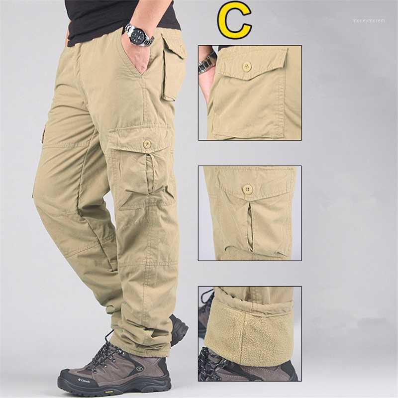 

Winter Casual Thicken Fleece Cargo Pants Men Double Layer Army Tactical Multi Pocket Cotton Baggy Pants Warm Trousers1, Army green