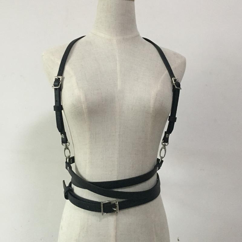 

Fashion Punk harajuku garters harness sculpting Long Starp waist belt Leather material suspenders belt for Women, Black