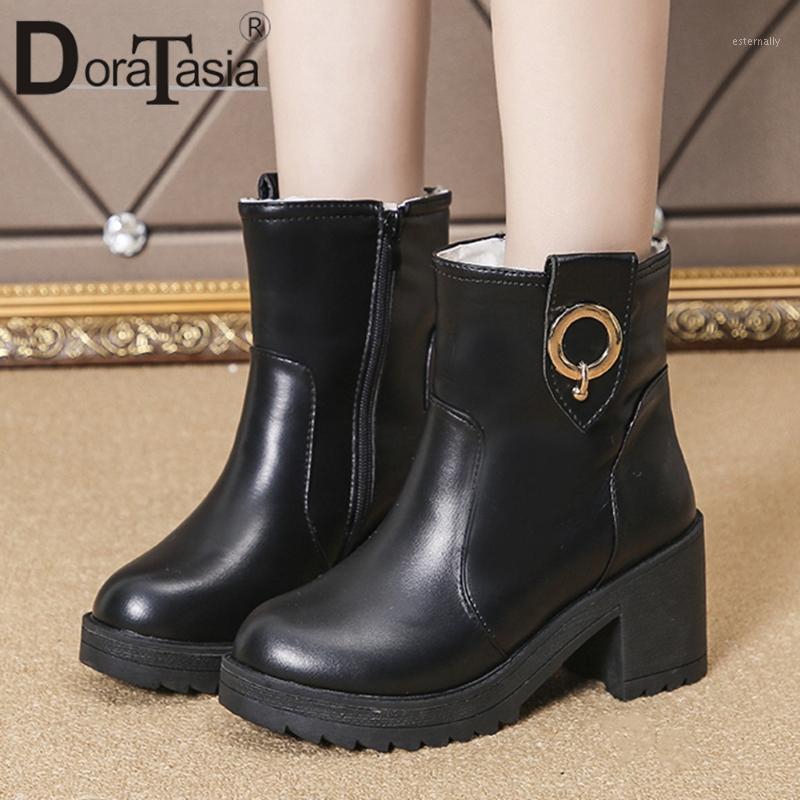 

DORATASIA New Ladies Winter Snow Boots Warm Fur Metal Decoration Ankle Boots Women Platform Thick High Heels Plush Shoes Woman1, Black