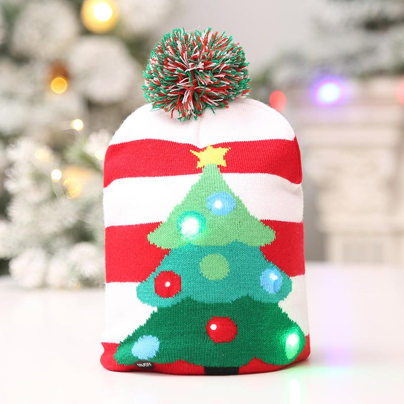 

Christmas Hats With LED Light Soft Knitted Hat Santa Snowman Reindeer Christmas Hat Adult Kids Xmas Party Colorful Cap Gift