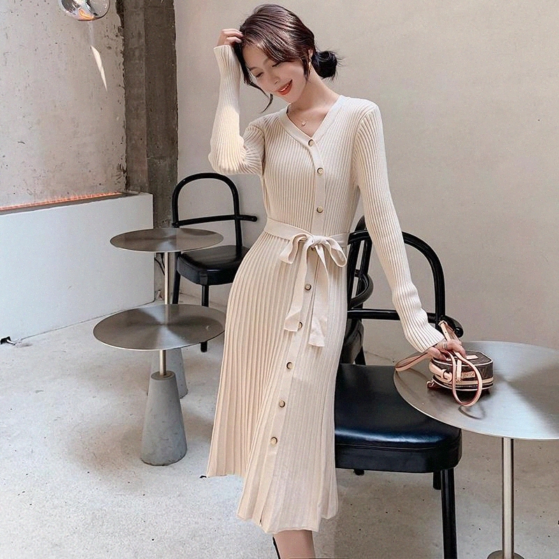 

JXMYY 2020 autumn and winter new all-match temperament fashion knitted dress women thin bottoming dress women #sh4J, Black;gray