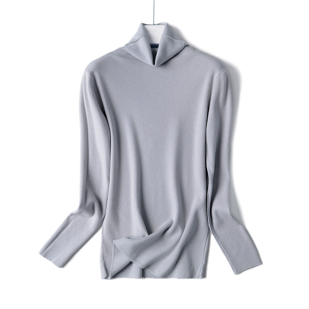 

2021 New Stretch Women Sweaters Turtleneck Pullovers Soft Primer Shirt Long Sleeve Korean Slim Tight Sweater Autumn Winter Solid 70ph, Gray