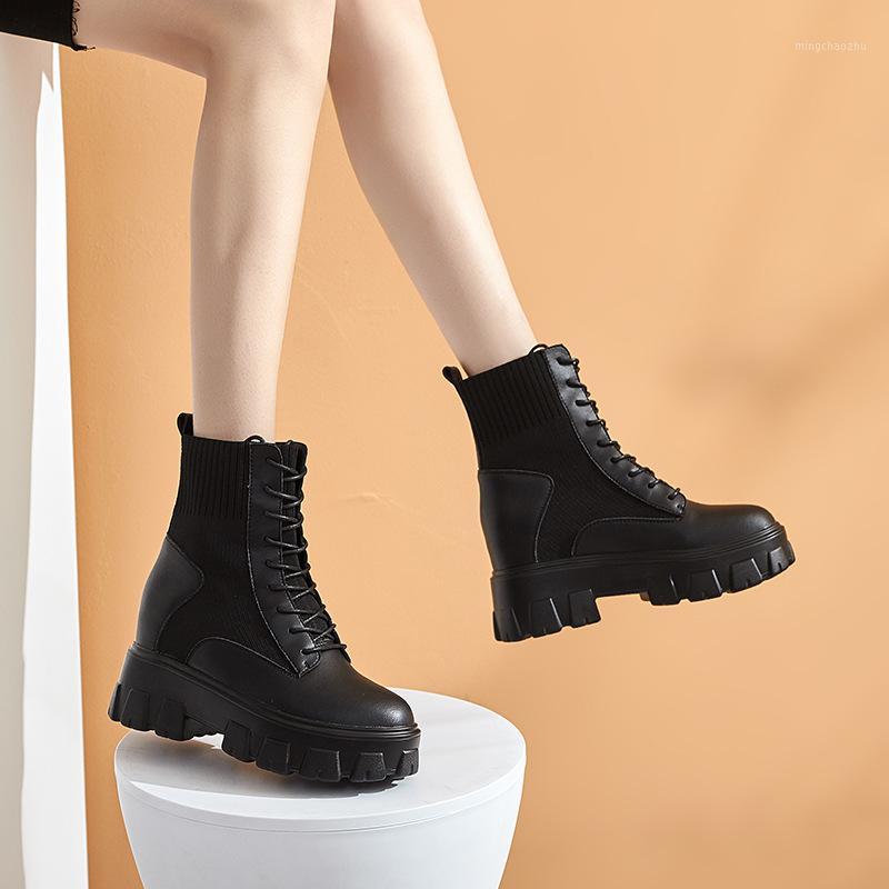 

Women's Autumn Shoes With Wedges Heel Lace Up Black Short Boots Platform Ankle Boots For Women1, Autumn boots