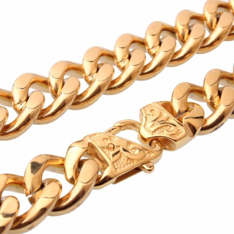 

13/15mm Wide Mens Jewelry Gold Cool 316L Stainless Steel Curb Cuban Link Chain Necklace or Bracelet 7-40