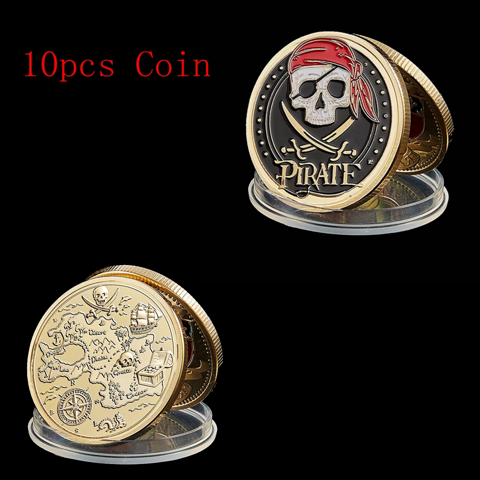 10pcs Skull Pirate Ship Gold Treasure Coin Craft Lion Of Sea Running Wild Collectible Vaule Badge-image-602254276