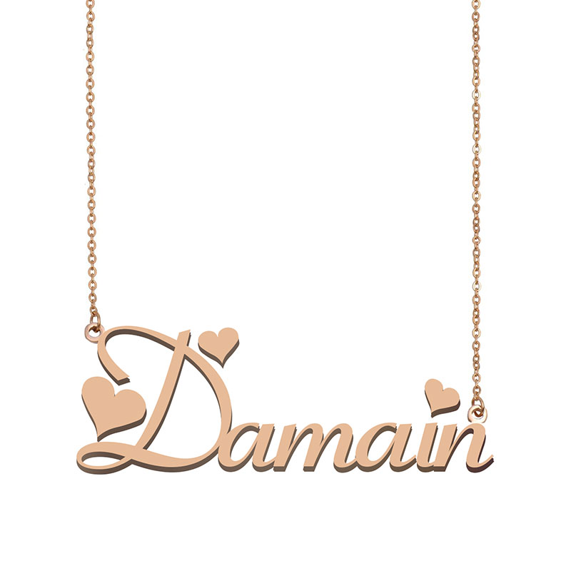 

Damain Custom Name Necklace Personalized Pendant for Men Boys Birthday Gift Best Friends Jewelry 18k Gold Plated Stainless Steel, Silver