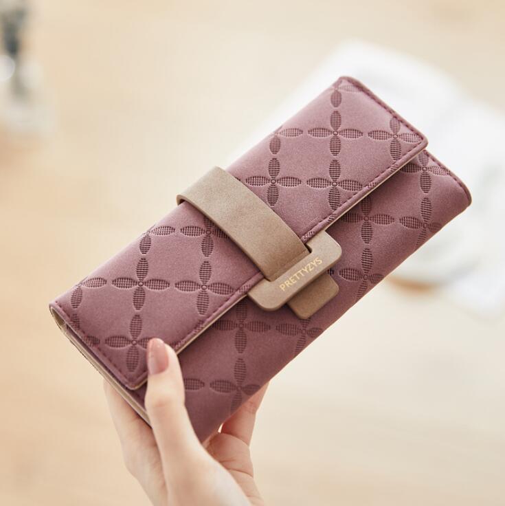 

women handbag sweet ladies plaid long wallet Preppy Style small fresh contrast stitching leather wallets fashion leathers mobile phone bag, Grey2(boutique box)