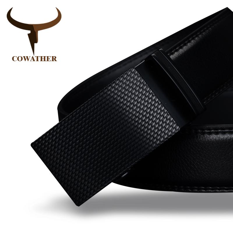 

COWATHER Good mens belt luxury high quality cow genuine leather belts for men automatic buckle fashion waist male free shipping, Black