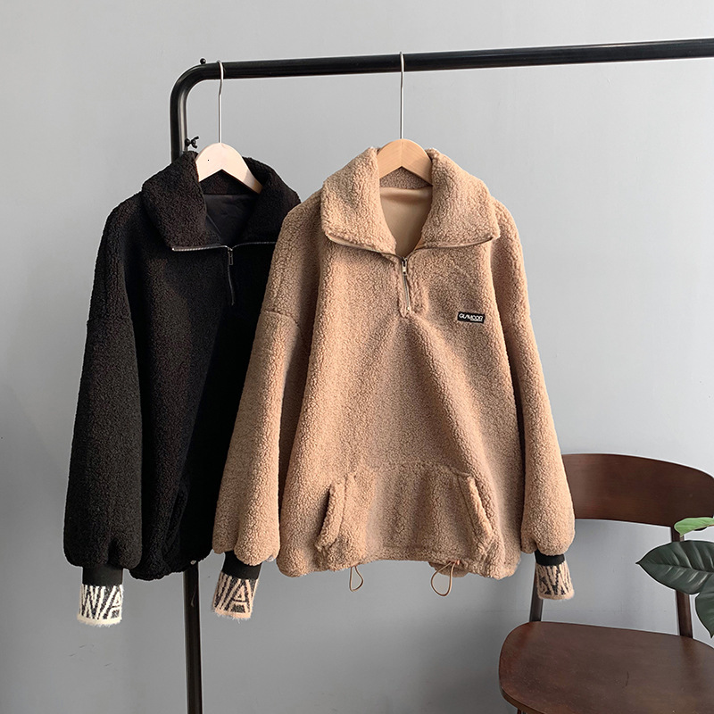 

2021 New Spring Long Sleeve Thick Turn Down Collar Oversize Winter Warm Hoodies Women Tops Fwsj, Red