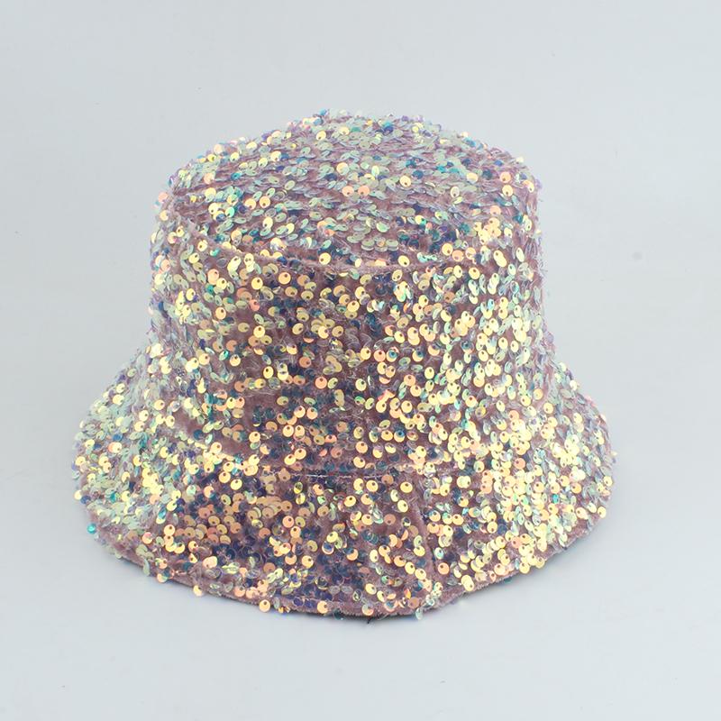 

New Streetwear Fashion Bucket Hat Women Pink Black White Bling Sequin Fisherman Hat Reversible Bob Chapeau Femme Hip Hop Cap