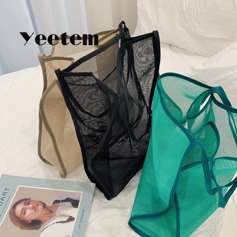 

Women Mesh Handbag Fashion Ladies Foldable Shopping Shoulder Bags Reusable Daily Use Beach Bag Designer Light Large Casual Tote, Black