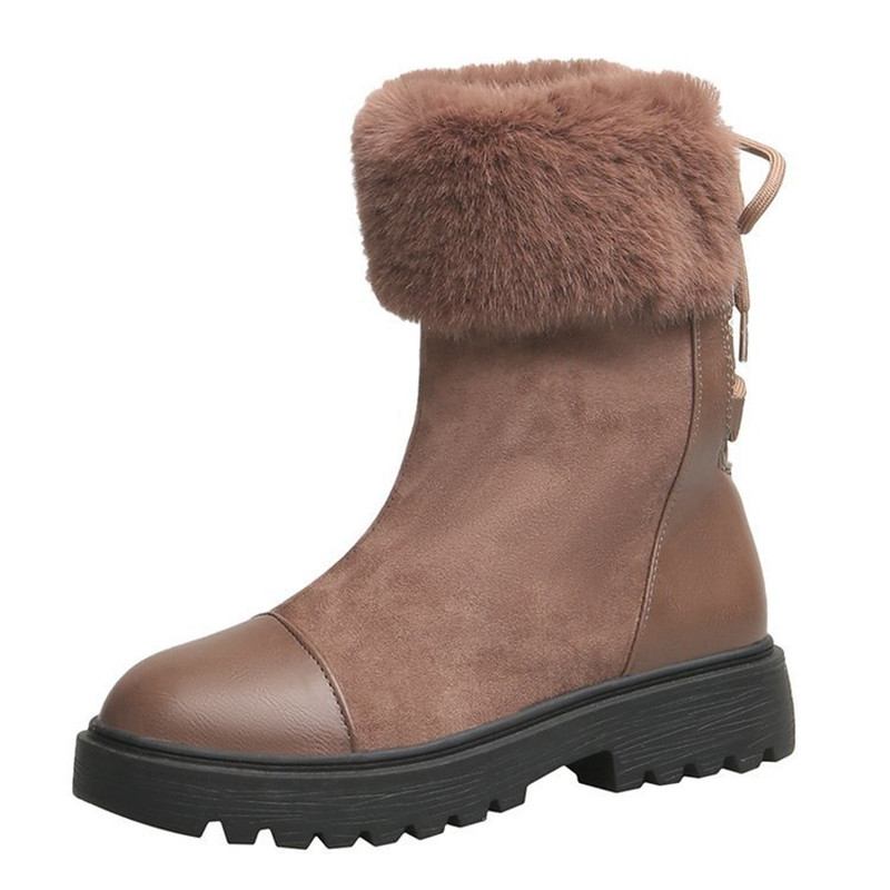 

2021 New Fashion Behind Lace Shoes Water Female Snowboots Teddy Warm Woman Winter Mujer Boots XDF6, Black