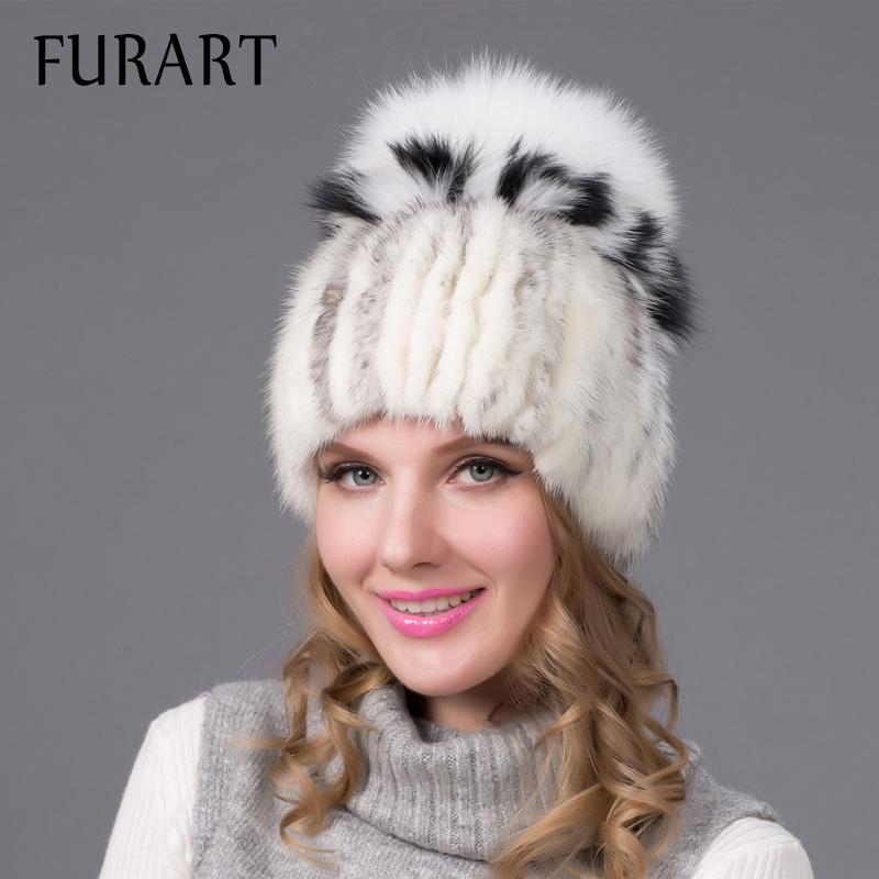 

Winter Fur Hats Women 2 Colors Mink Caps Fur Soft Warm Women Winter Cap Natural Mink and Handmade hat DHY-25