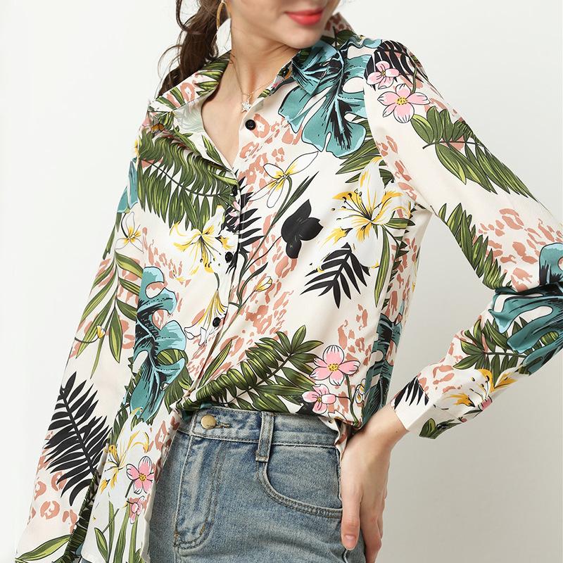 

Brand New Vintage Floral Print Women Shirts Casual Loose Blouse Long Sleeve Turn Down Collar Office Shirts Clothes Camisas Mujer, Beige