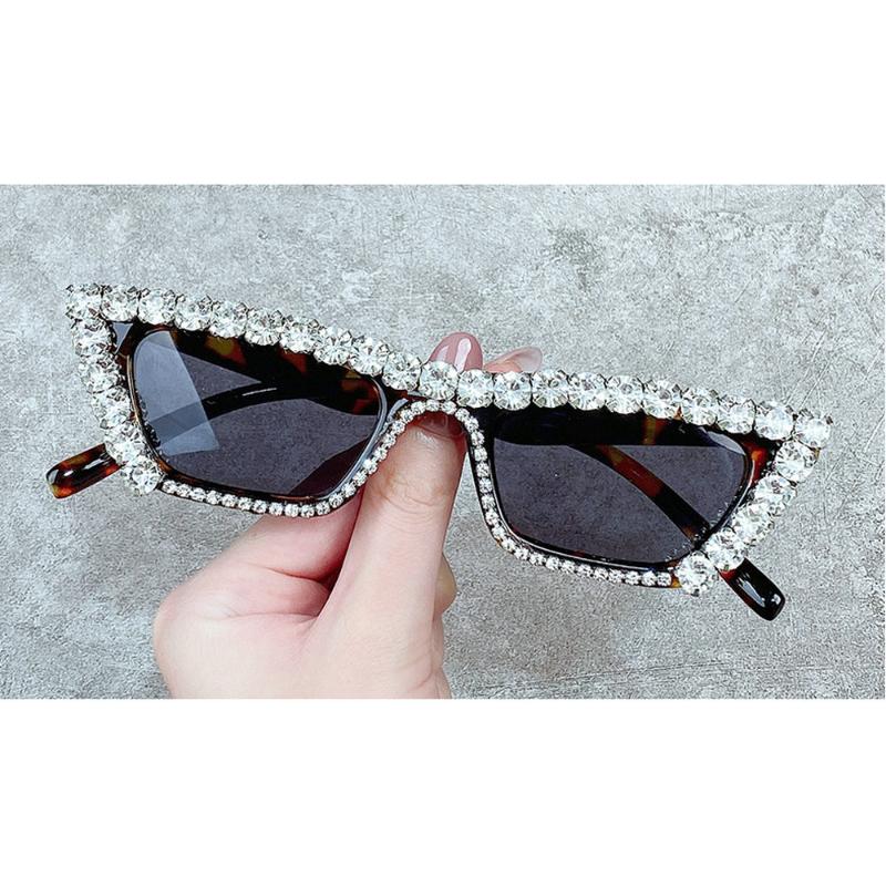 

2021 new Fashion Leopard Color Women Cat Sunglasses Diamond Plastic Sun Glasses UV400 Square Shades Eyewear FML
