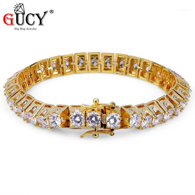

GUCY Hip Hop New Fashion Iced Out Bling Bracelet Gold Color Micro Pave CZ Stones Bracelets 10mm Width Charm Jewelry For Men Gift1
